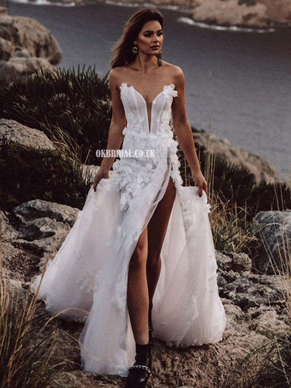 Sweetheart A-line Lace Backless Sexy Slit Wedding Dresses, FC5194 Sweetheart A-line Lace Backless Sexy Slit Wedding Dresses, FC5194