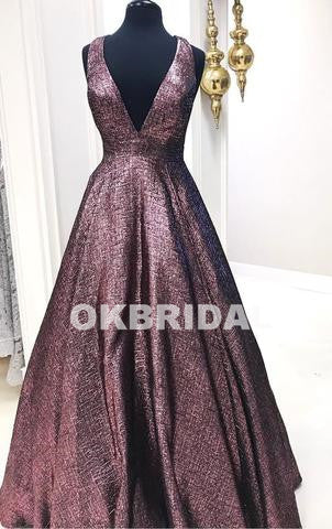 Unique Deep V-Neck Prom Dresses, Charming A-Line Backless Prom Dresses, KX530