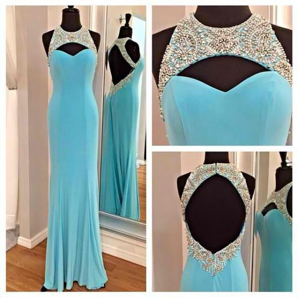 Blue Open Back Junior Young Pretty Cheap Long Prom Dress, WG536