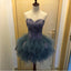 2017 New Arrival Grey Sweet Heart Backless Tulle Rhinestone Sexy Short Homecoming Dresses,220056