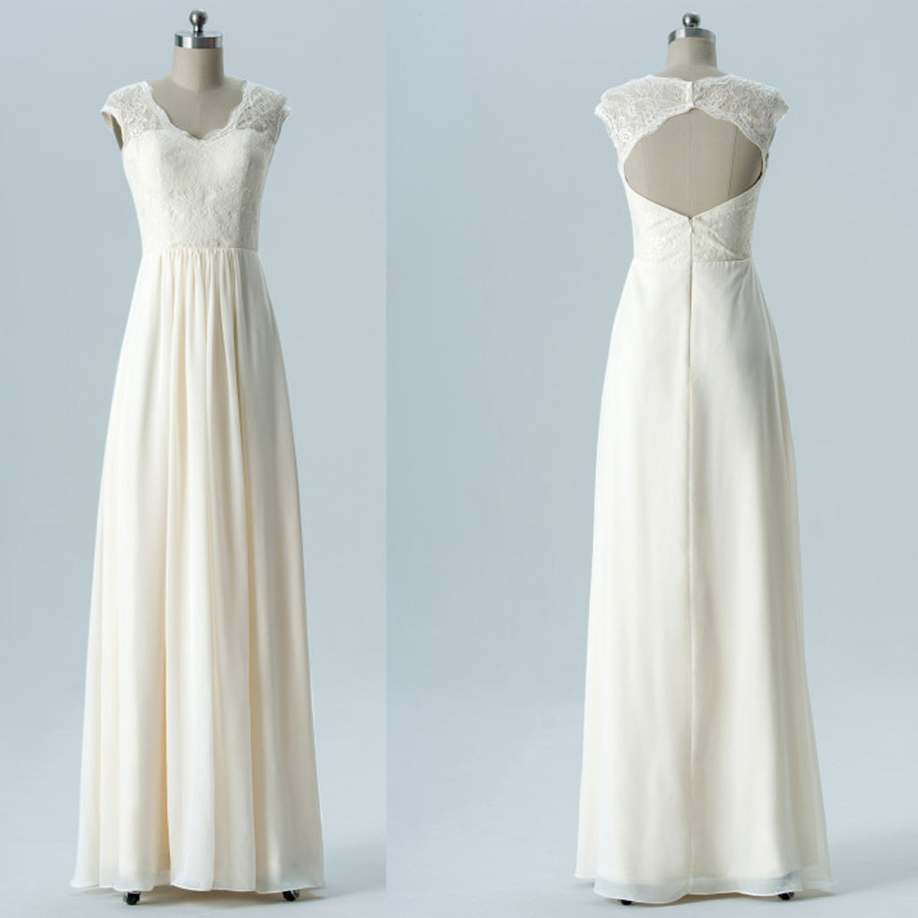 Chiffon Bridesmaid Dress, Lace Floor-Length Bridesmaid Dress, Open-Back Bridesmaid Dress, LB0578