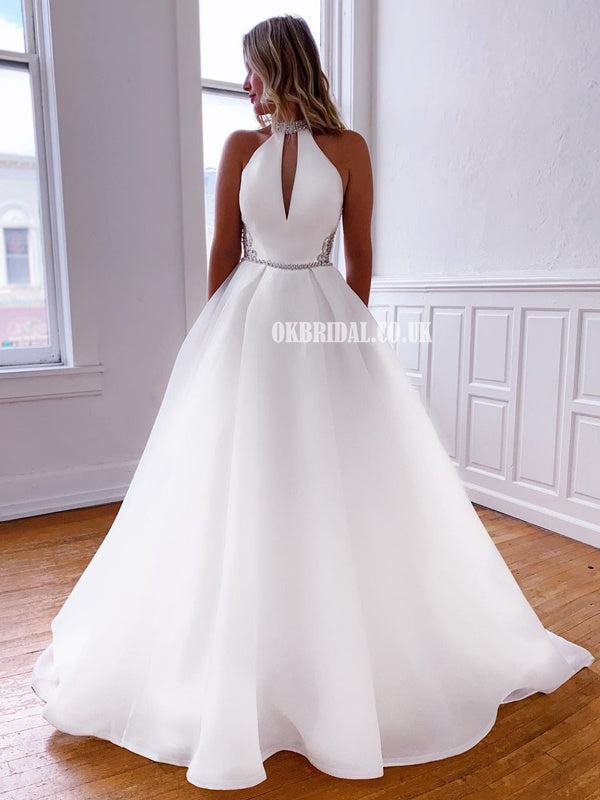 A-line Halter Backless Organza Beaded Beach Wedding Dresses, FC6001 A-line Halter Backless Organza Beaded Beach Wedding Dresses, FC6001