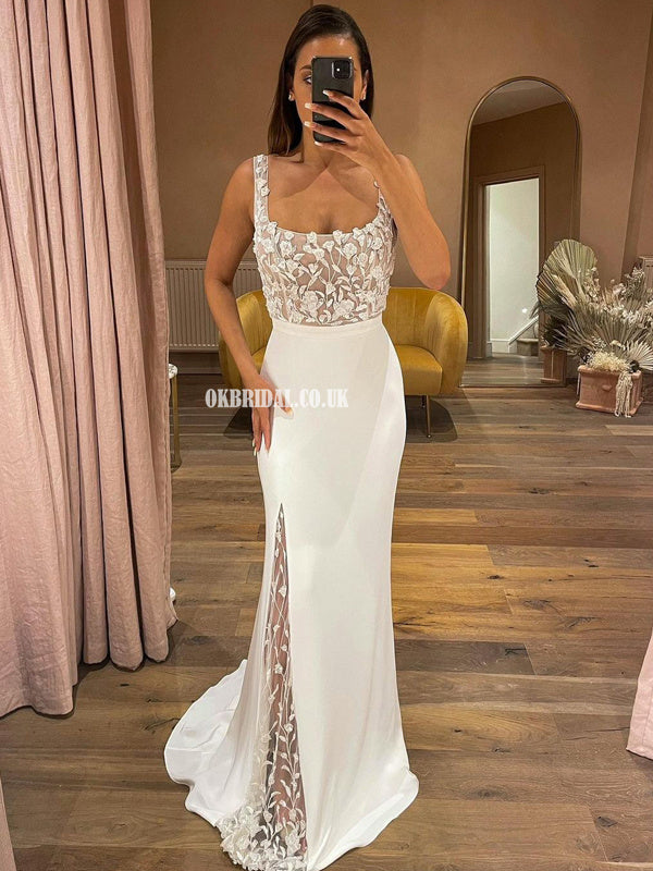 Gorgeous Scoop Neck Mermaid Lace Backless Sexy Wedding Dresses, FC6035