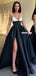 Spaghetti Straps A-line Satin Splicing Sexy Slit Long Prom Dresses, FC6052