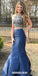 Two Pieces Mermaid Beaded Backless Satin Sleeveless Cheap Prom Dress, FC605