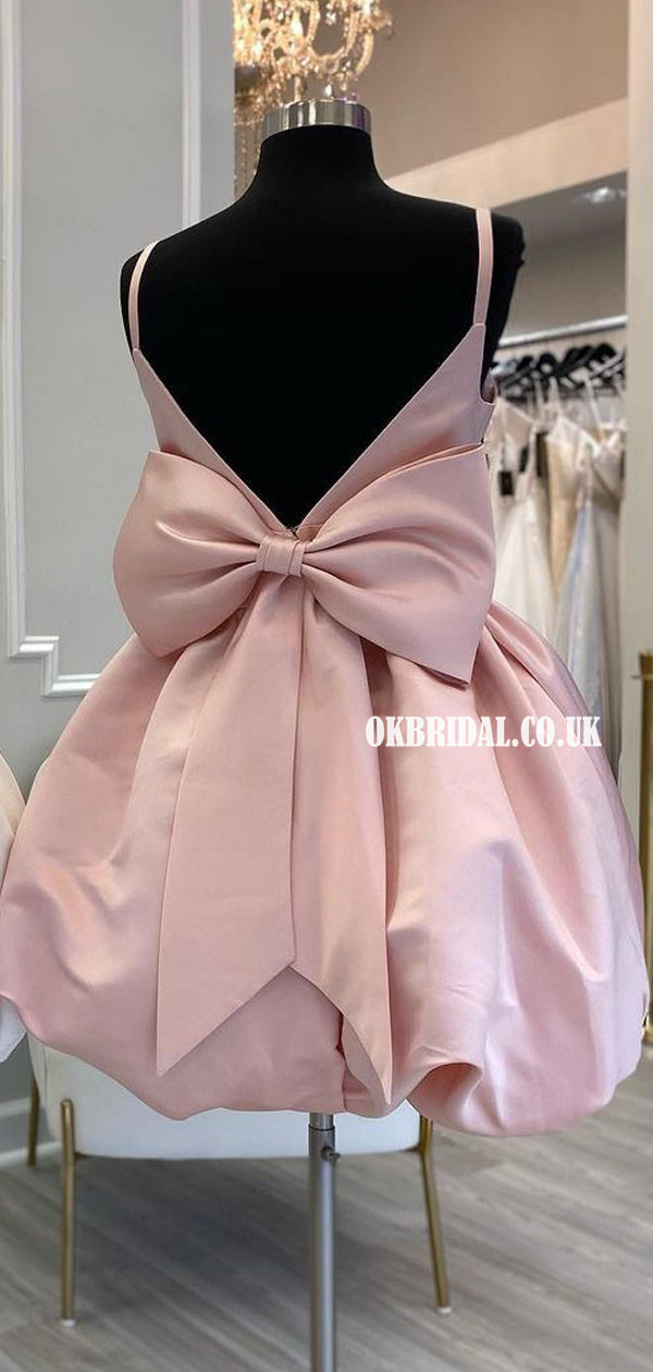 Spaghetti Straps A-line Satin Princess Homecoming Dress with Bow-knot, FC6136 Spaghetti Straps A-line Satin Princess Homecoming Dress with Bow-knot, FC6136