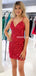 Red Spaghetti Straps A-line Sequin Sparkle Beaded Homecoming Dress, FC6138
