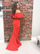 Two Pieces Mermaid Jersey Prom Dress, Charming Off Shoulder Red Prom Dress, KX613