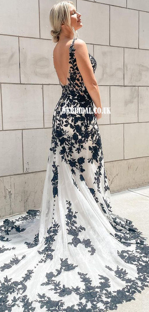 Stunning Mermaid Lace V-neck Backless Sexy Prom Dresses, FC6487