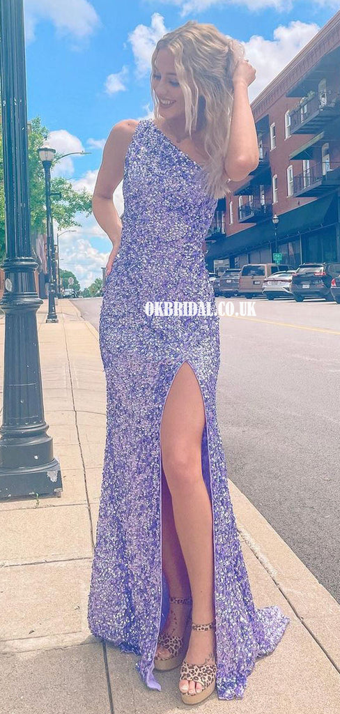 Gorgeous On-Shoulder Sequin Mermaid Sexy Slit Prom Dresses, FC6488
