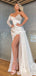 Stunning Mermaid Long Sleeve Sexy High Slit Beaded Prom Dresses, FC6511
