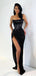 Sparkle Black Sequin Mermaid Spaghetti Straps Long Prom Dresses, FC6640