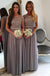 Chiffon Cap Sleeve Bridesmaid Dress, Floor-Length Lace Bridesmaid Dress, LB0666