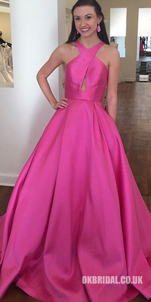 Newest Satin A-Line Prom Dresses, Simple Design Backless Prom Dresses, KX667