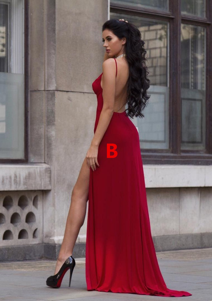 Different Styles Jersey Backless Straps V-neck Prom Dress, FC675