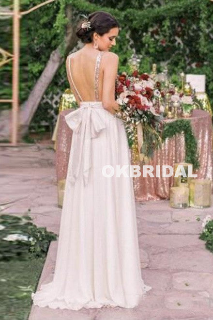 Cheapest V-Neck Sequin Top Bridesmaid Dress, Chiffon Backless Sleeveless Bridesmaid Dress, KX693