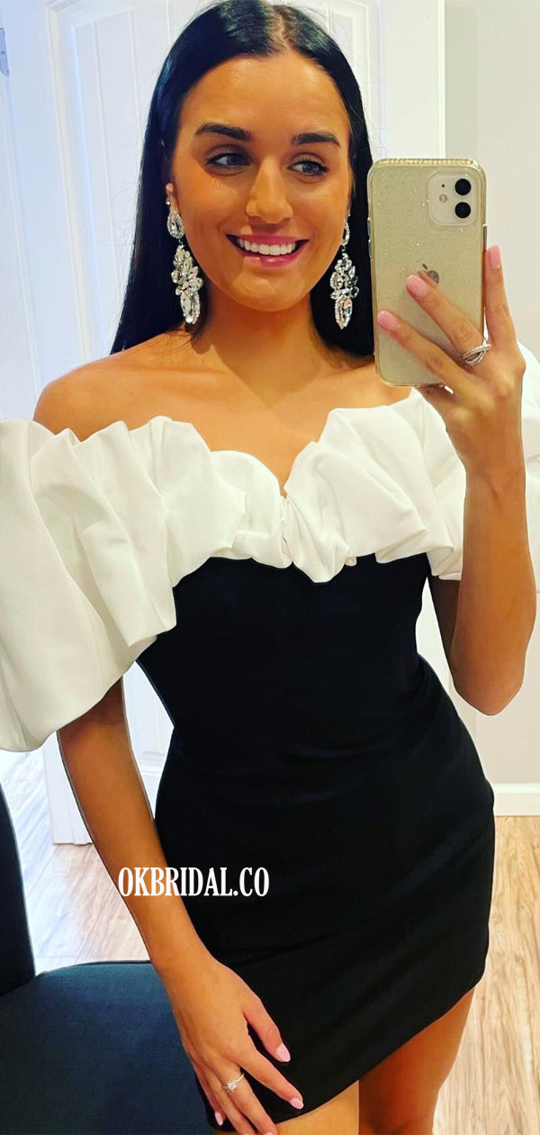 Elegant Black and White Off Shoulder Mermaid Backless Homecoming Dress, FC7004 Elegant Black and White Off Shoulder Mermaid Backless Homecoming Dress, FC7004