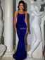Royal Blue Mermaid Sequin Backless Spaghetti Straps Prom Dresses, FC7021