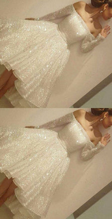 Charming Long Sleeve Shinning Straight Neck Beautiful Junior Homecoming Dress, WG703