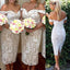 Short Off Shoulder Lace Bridesmaid Dress, Tea-Length Backless Mermaid Bridesmaid Dress, LB0706