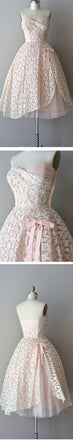 Strapless pink lace unique style vintage cheap homecoming prom gowns dress,BD0075