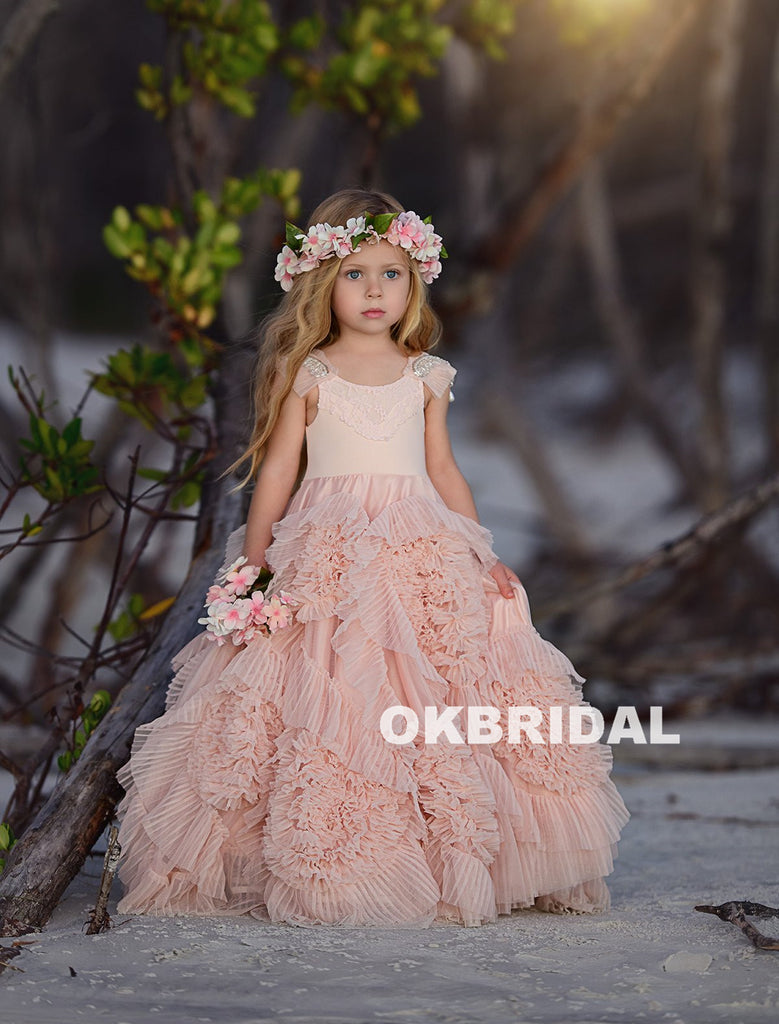 Cute Beaded A-Line Tulle Flower Girl Dresses, Popular Little Girl Prin Cute Beaded A-Line Tulle Flower Girl Dresses, Popular Little Girl Prin