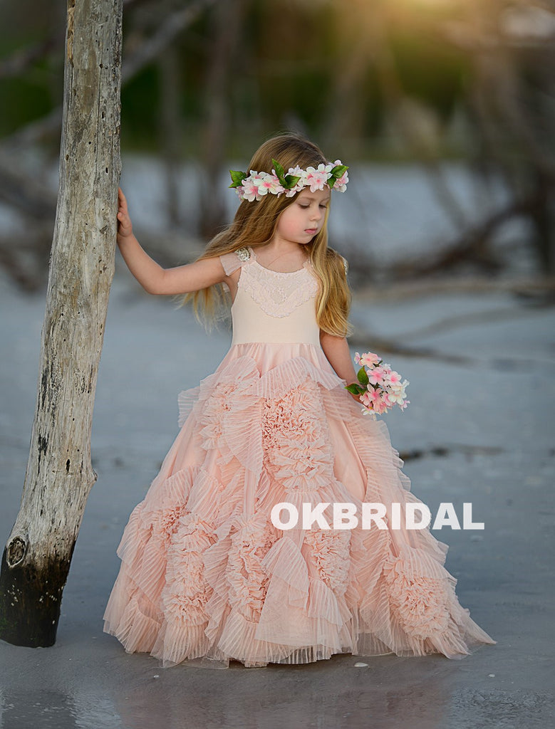 Cute Beaded A-Line Tulle Flower Girl Dresses, Popular Little Girl Princess Dresses, KX798