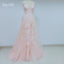 Cap Sleeve Tulle A-Line Applique V-Neck Prom Dress, SL001