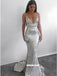 Sexy Mermaid Deep V-neck Silver Sequin Prom Dresses, FC804