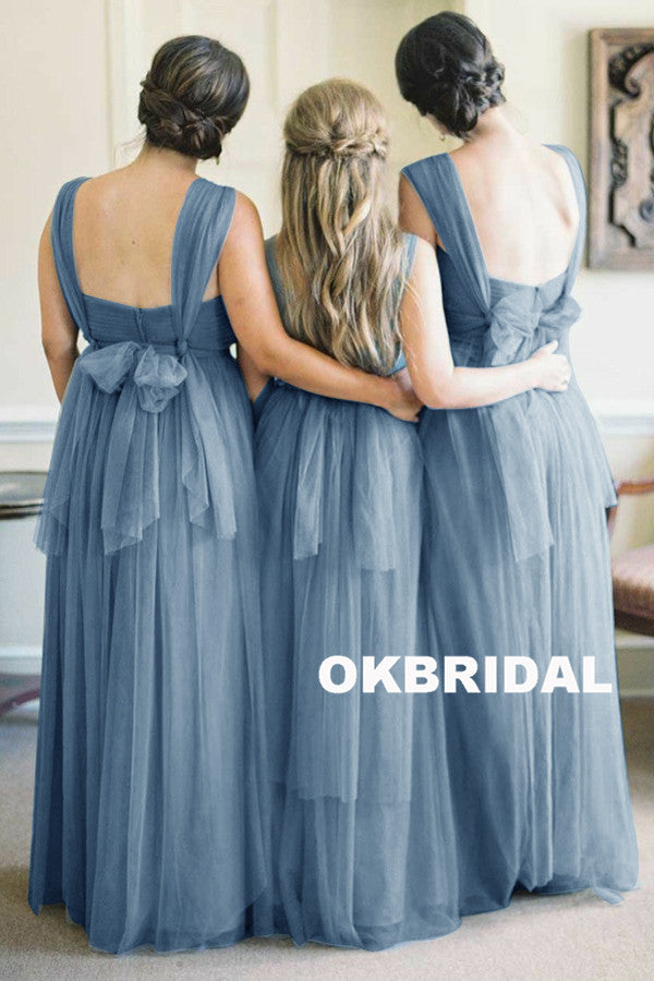 Cheap Tulle Convertible Bridesmaid Dress, Long Backless Bridesmaid Dress, KX813