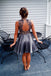 Grey Beaded Top Backless Homecoming Dresses, Open-Back Elastic Satin Homecoming Dresses, KX934-1
