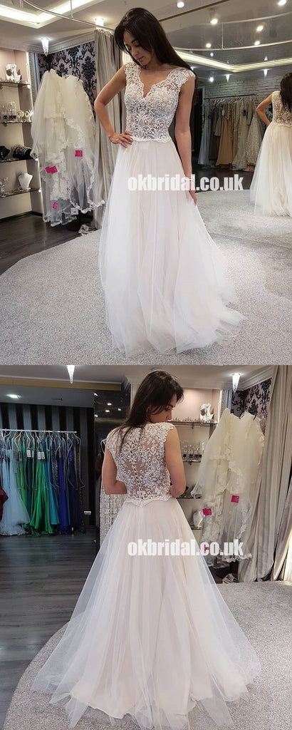New Arrival Lace Top Tulle Wedding Dress, Cheap A-Line Sleeveless Wedding Dress, KX895