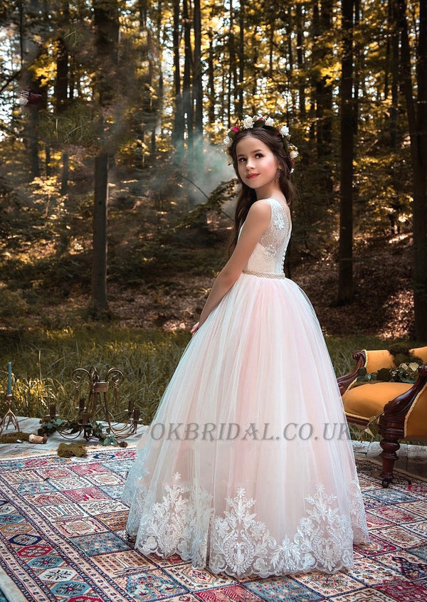 Round Neckline Lace Top Tulle Popular Applique Flower Girl Dresses, Ch ...