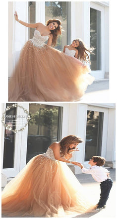 Sweetheart Tulle Prom Dresses, Popular Sequin Custom Wedding Dresses, Flower Girl Dresses, WD0130