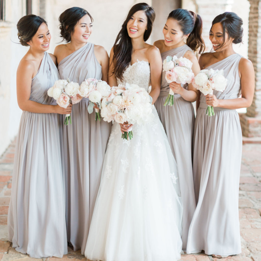 Elegant Pale Grey A-Line Chiffon One Shoulder Sleeveless Bridesmaid Dresses, FC1423 Elegant Pale Grey A-Line Chiffon One Shoulder Sleeveless Bridesmaid Dresses, FC1423