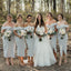 Off Shoulder Sheath Slit Bridesmaid Dress, Backless Cheap Tea-Length Bridesmaid Dress, KX1374