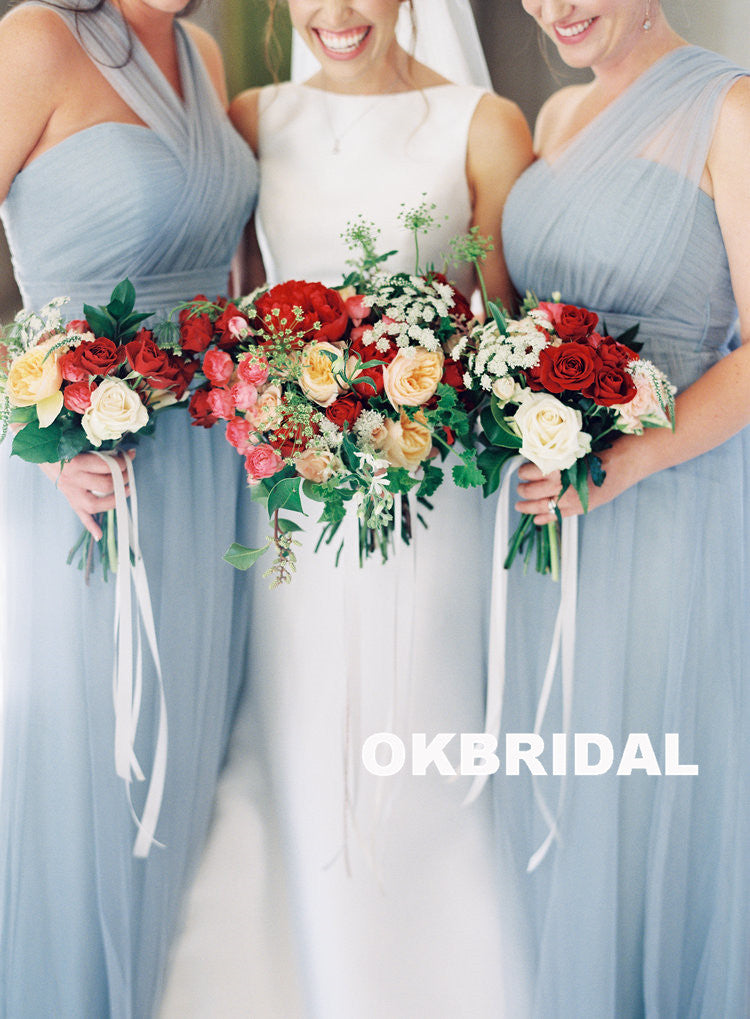 Convertible Long Bridesmaid Dress, Cheap Tulle Backless A-Line Bridesm Dresses Convertible Long Bridesmaid Dress, Cheap Tulle Backless A-Line Bridesm Dresses