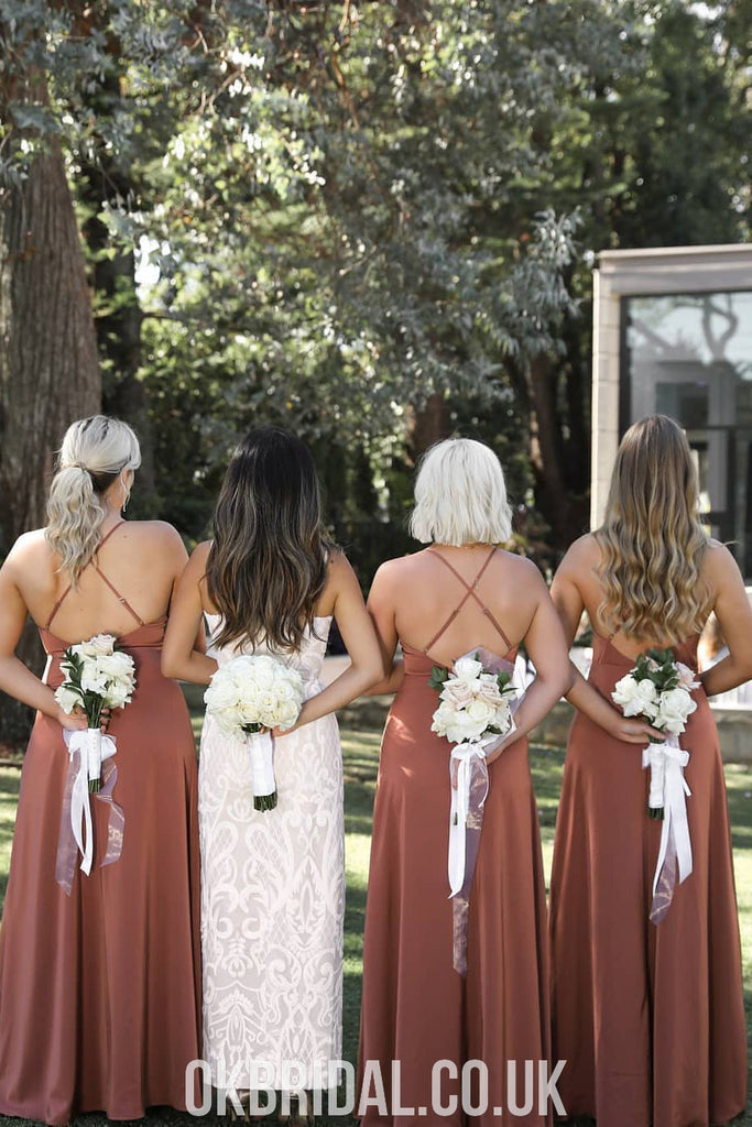 Charming Spaghetti Straps A-line Sexy Slit Backless Bridesmaid Dress, Dresses Charming Spaghetti Straps A-line Sexy Slit Backless Bridesmaid Dress, Dresses