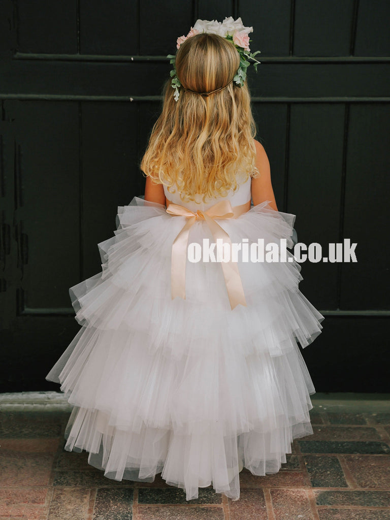 High-Low Tulle Round Neckline Flower Girl Dresses, Popular Little Girl Dresses, KX1144