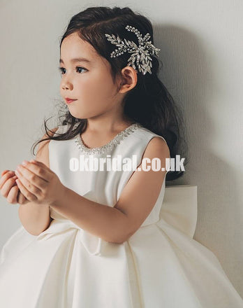 Cute Satin Beaded Flower Girl Dresses, Popular Little Girl Dresses, KX1171