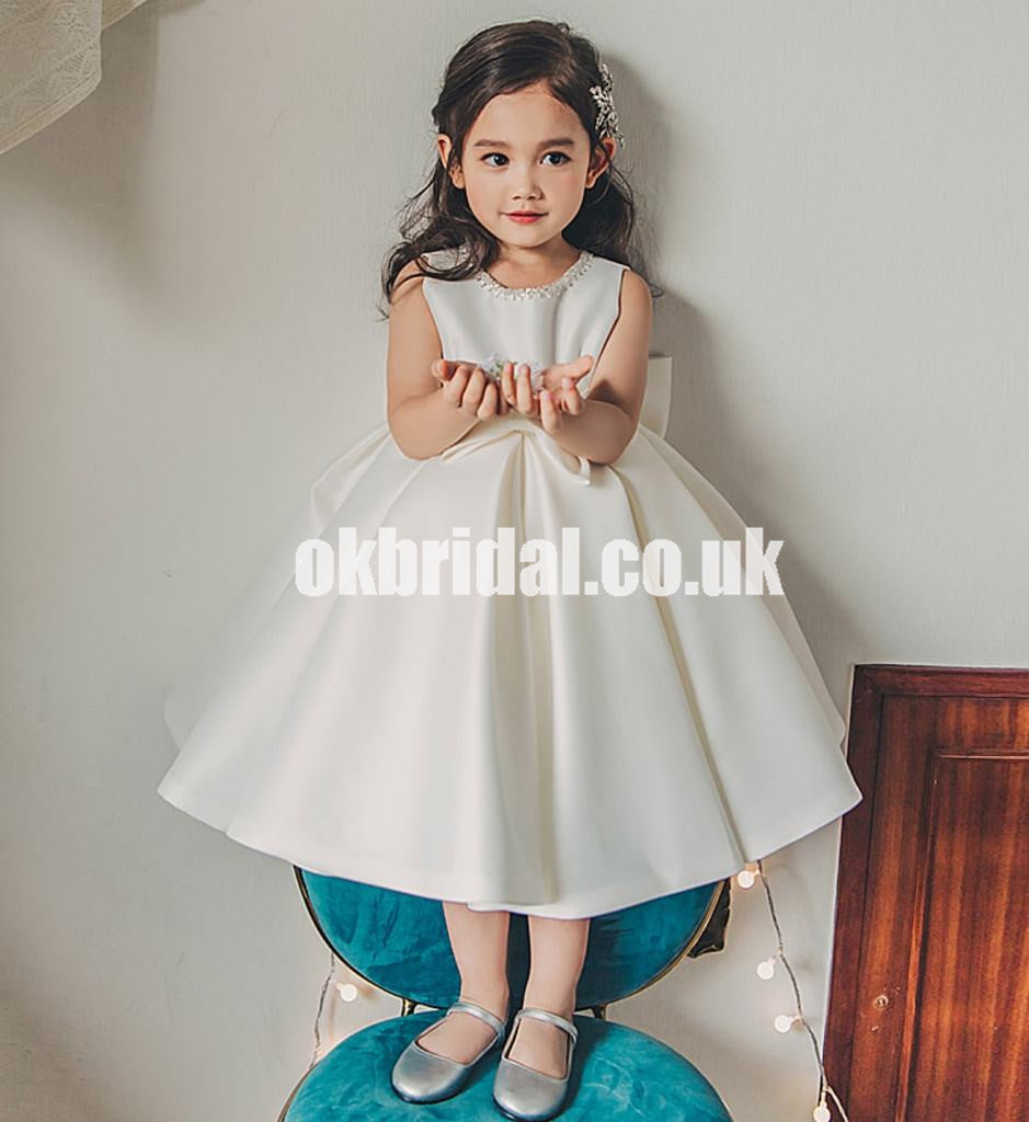 Cute Satin Beaded Flower Girl Dresses, Popular Little Girl Dresses, KX1171