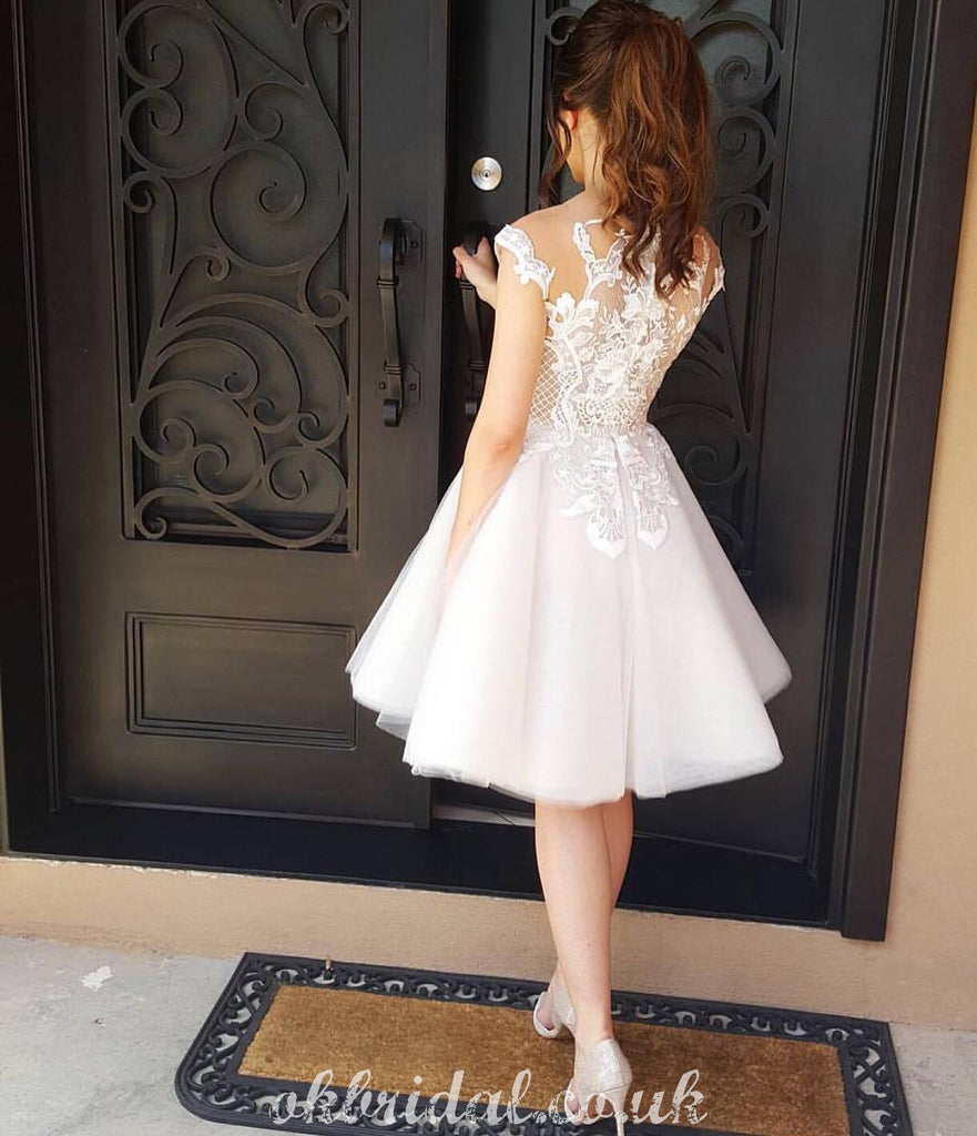 Charming A-line Tulle Cap Sleeve Lace Homecoming Dress, FC5070