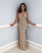Sexy V-Neck Mermaid Jersey Backless Beaded Prom Dresses, FC1536