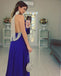 Simple A-Line Backless Beaded Slit Long Sleeveless Prom Dresses, FC1559