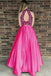 Two Pieces Beaded Top A-Line Satin Open-Back Prom Dress with Pocket, FC1593