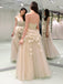 Charming Sweetheart Tulle A-Line Backless Appliques Cheap Prom Dresses, FC1760