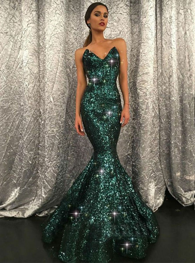 Sparkly Green Sequin Mermaid Backless Beaded Prom Dresses, FC1857 Sparkly Green Sequin Mermaid Backless Beaded Prom Dresses, FC1857