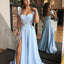 Cap Sleeve Backless A-Line Slit Applique Prom Dresses, FC1860