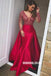 Red Long Sleeve Beaded Backless Deep V-neck Prom Dresses, FC1952