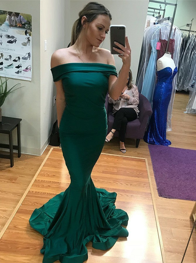 Charming Mermaid Jersey Off Shoulder Simple Backless Prom Dresses, FC2013